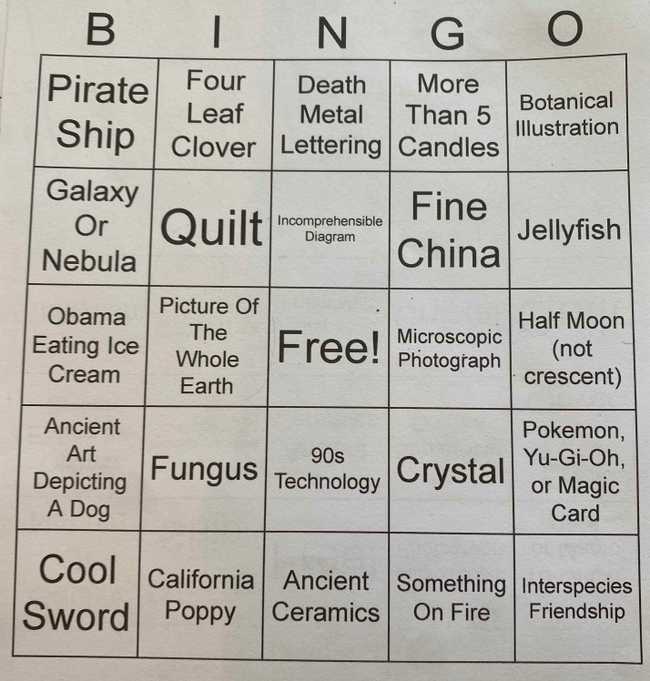Bingo Card from a playtest